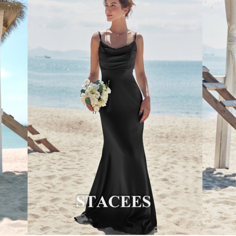 NWT Sheath/Column V Neck Sleeveless Floor-Length Stretch Satin Bridesmaid Dress